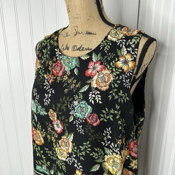 Rose & Olive Sleeveless Top Sz L Black Floral Chiffon Bloomcore Office Career - Picture 2 of 13